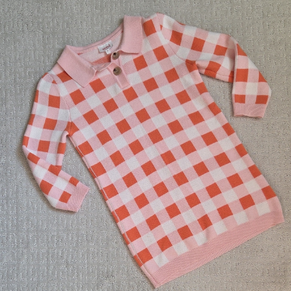 Seed Heritage Pink and Orange Checkered Kids Dress